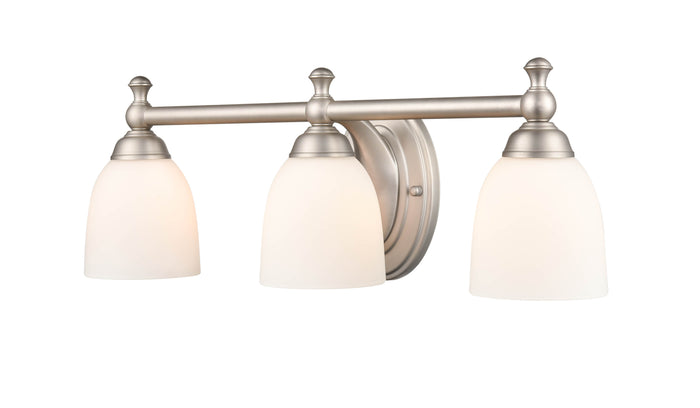 22-inch Satin Nickel 3-Light Etched White Glass Bathroom Vanity Light