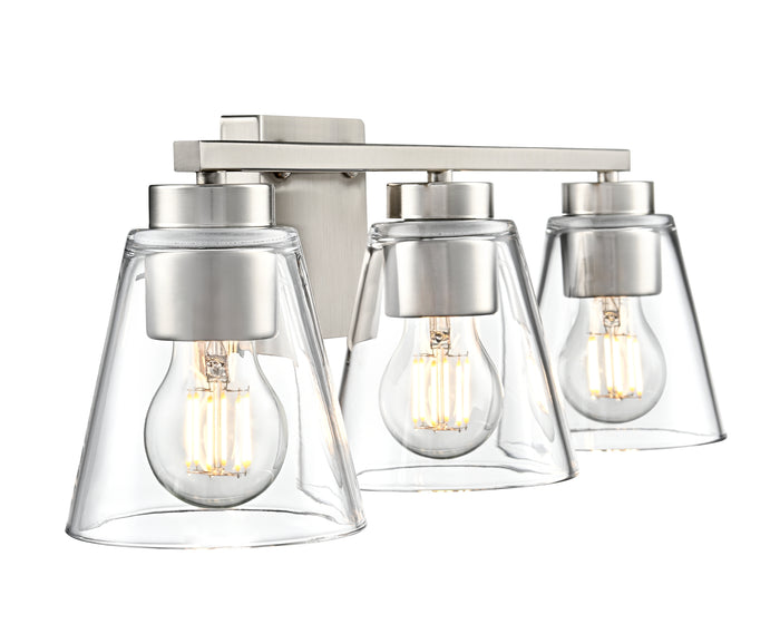 22-inch Strayhan Brushed Nickel 3-Light Clear Glass Bathroom Vanity Light