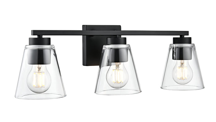 22-inch Strayhan Matte Black 3-Light Clear Glass Bathroom Vanity Light