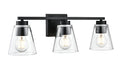 22-inch Strayhan Matte Black 3-Light Clear Glass Bathroom Vanity Light
