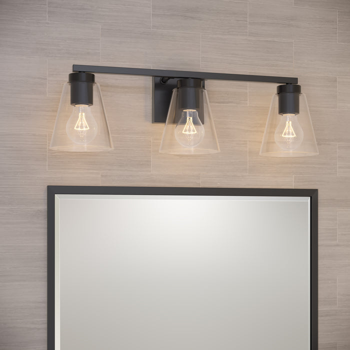 22-inch Strayhan Matte Black 3-Light Clear Glass Bathroom Vanity Light