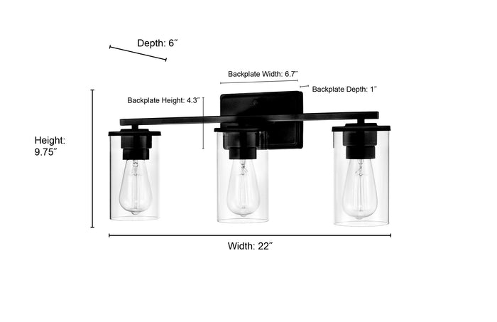 22-inch Verlana Brushed Nickel 3-Light Clear Glass Bathroom Vanity Light