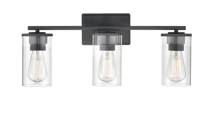 22-inch Verlana Matte Black 3-Light Clear Glass Bathroom Vanity Light