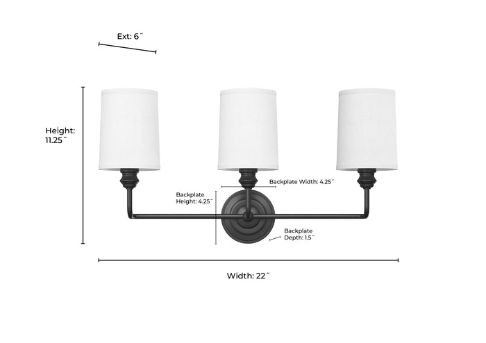 22'' Leena Matte Black 3 Light Bath Vanity