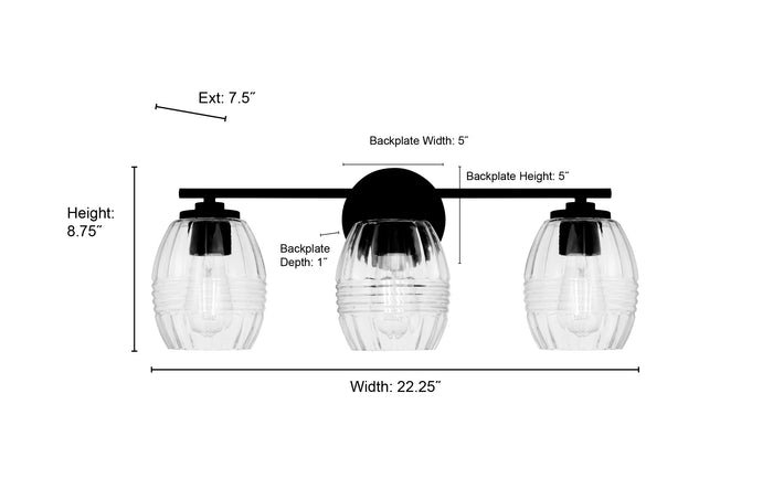 22.25'' Miravelle Matte Black 3 Light Bath Vanity