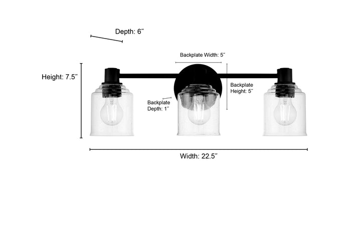 22.5'' Vessair Matte Black 3 Light Bath Vanity