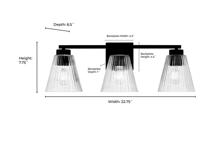22.75'' Riville Matte Black 3 Light Bath Vanity