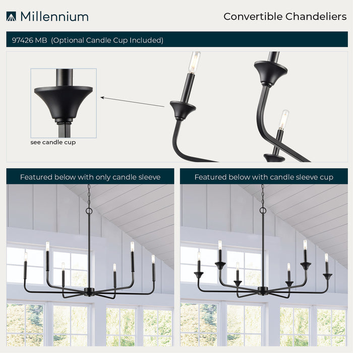 23'' Herring Matte Black 6 Light Chandelier