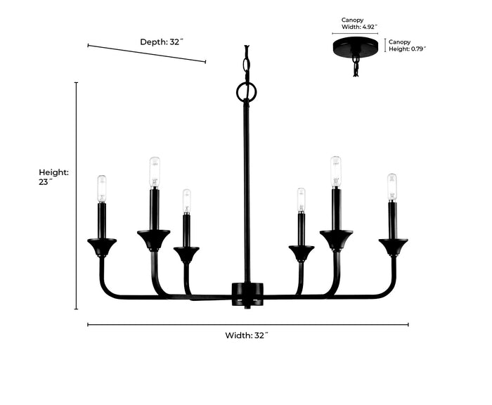 23'' Herring Matte Black 6 Light Chandelier