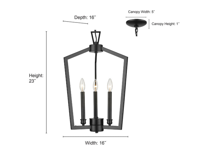 23'' Lizabeth Matte Black 3 Light Pendant