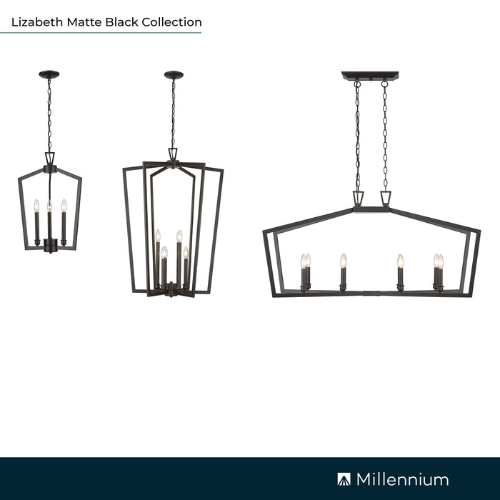 23'' Lizabeth Matte Black 3 Light Pendant