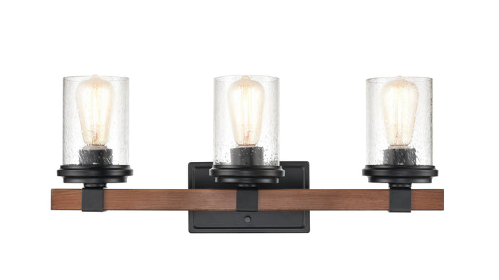 23'' Taos Matte Black/Wood Grain 3 Light Bath Vanity