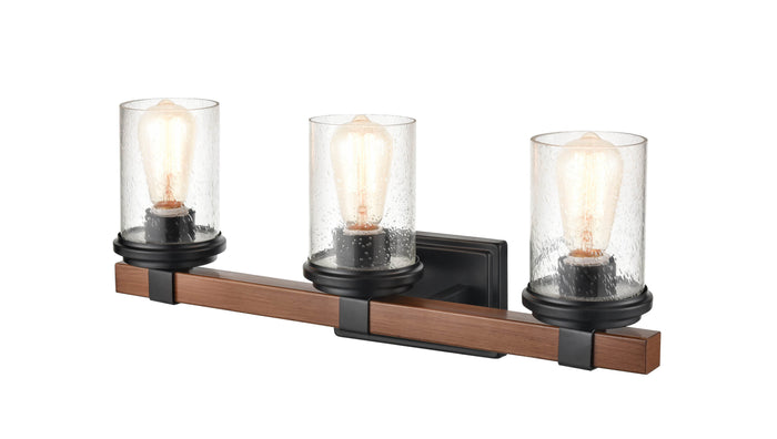 23'' Taos Matte Black/Wood Grain 3 Light Bath Vanity