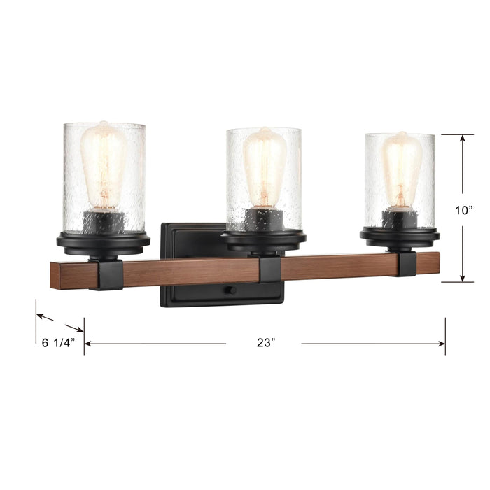 23'' Taos Matte Black/Wood Grain 3 Light Bath Vanity