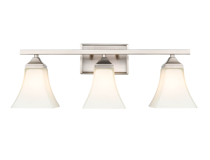 23.25-inch Brushed Nickel 3-Light Etched White Glass Bell Bathroom Vanity Light