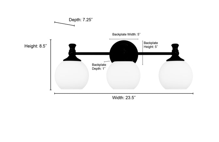 23.5'' Orlisse Matte Black 3 Light Bath Vanity