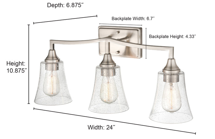 24'' Caily Brushed Nickel 3 Light Bath Vanity