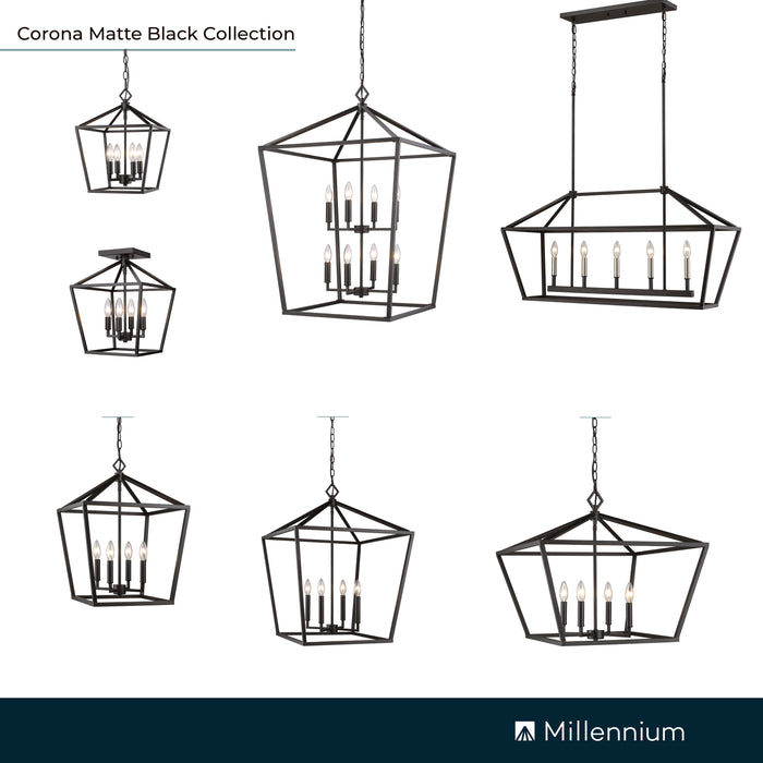 24'' Corona Matte Black 4 Light Pendant