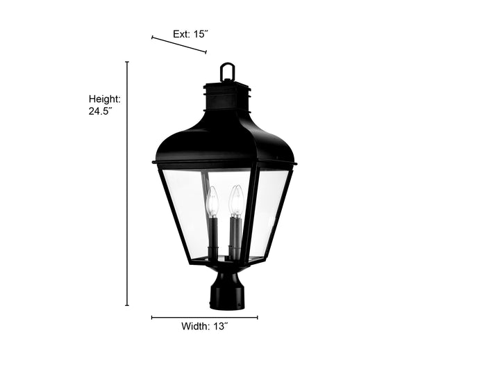 24'' Edenton Matte Black 3 Light Post Lantern