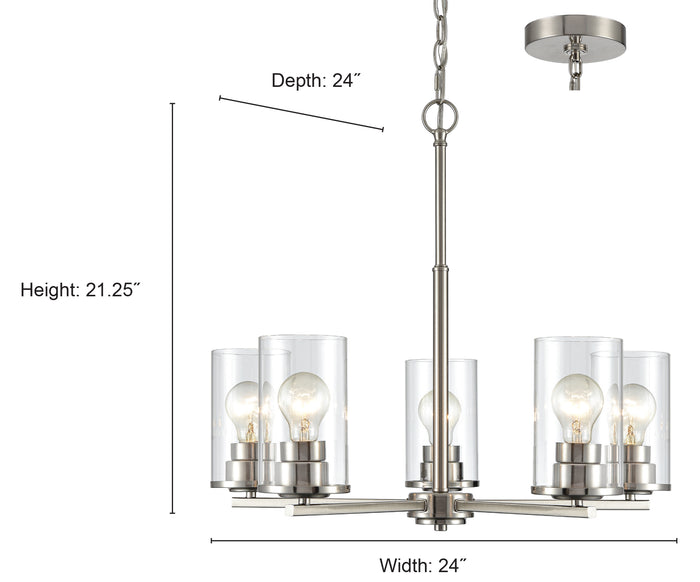 24-inch Verlana Brushed Nickel 5-Light Clear Glass Chandelier