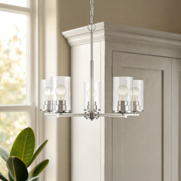 24-inch Verlana Brushed Nickel 5-Light Clear Glass Chandelier