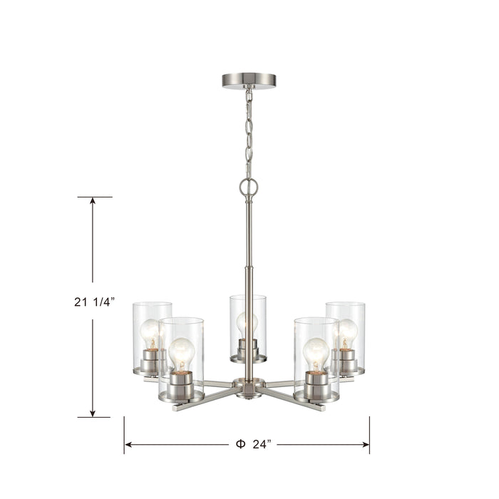 24-inch Verlana Brushed Nickel 5-Light Clear Glass Chandelier