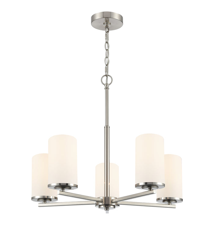 24-inch Verlana Brushed Nickel 5-Light Etched White Glass Chandelier