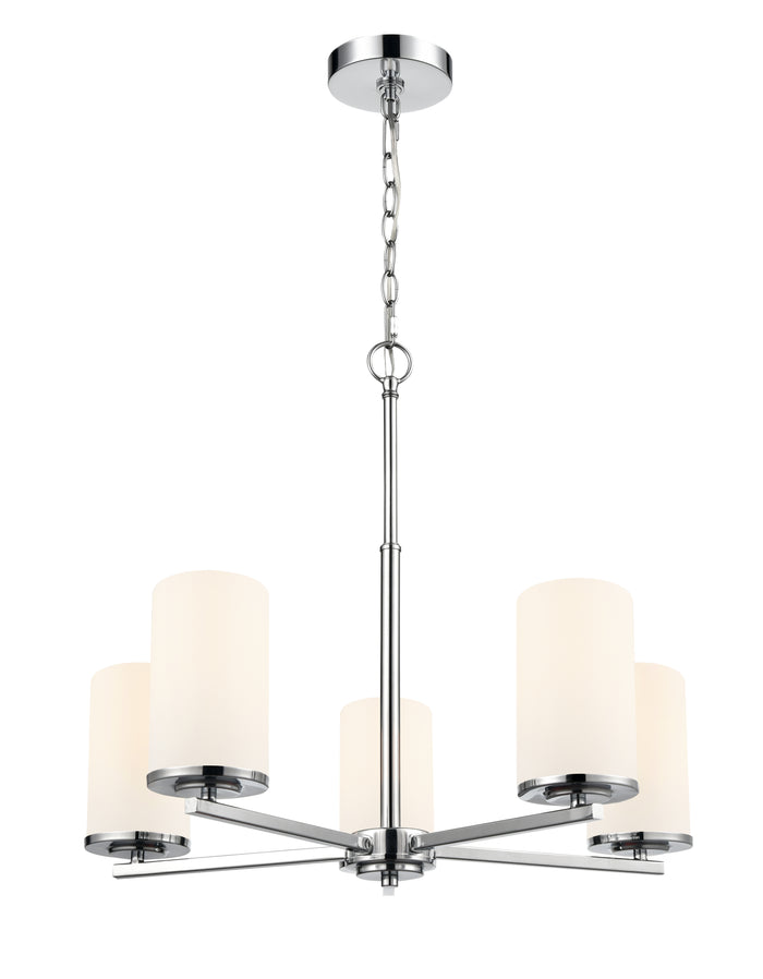 24-inch Verlana Chrome 5-Light Etched White Glass Chandelier
