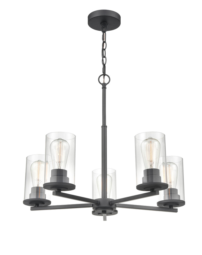 24-inch Verlana Matte Black 5-Light Clear Glass Chandelier
