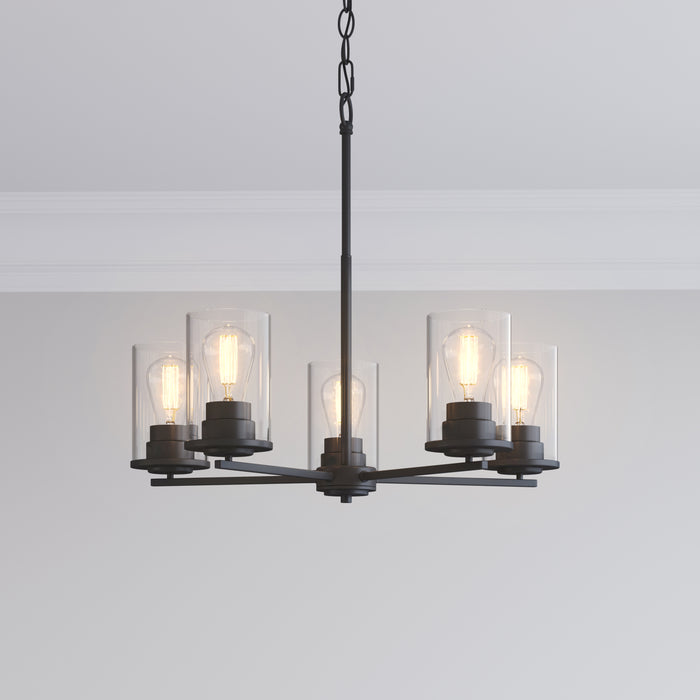 24-inch Verlana Matte Black 5-Light Clear Glass Chandelier