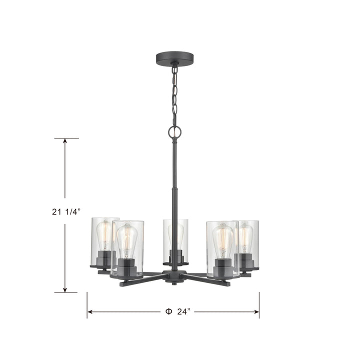 24-inch Verlana Matte Black 5-Light Clear Glass Chandelier
