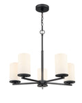 24-inch Verlana Matte Black 5-Light Etched White Glass Chandelier