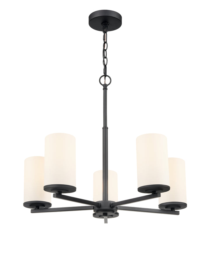 24-inch Verlana Matte Black 5-Light Etched White Glass Chandelier