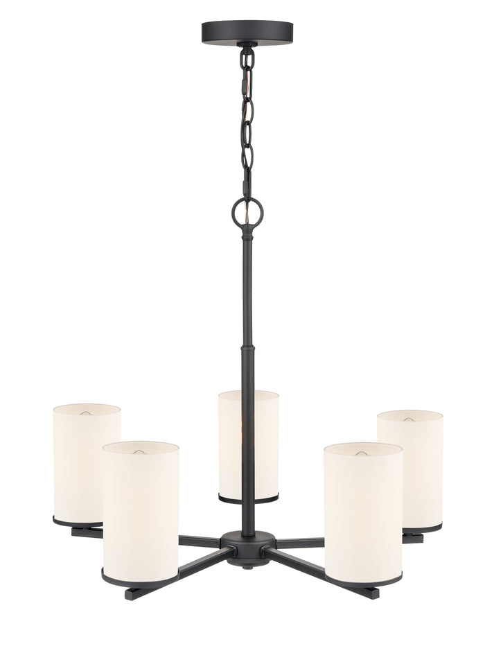 24-inch Verlana Matte Black 5-Light Etched White Glass Chandelier