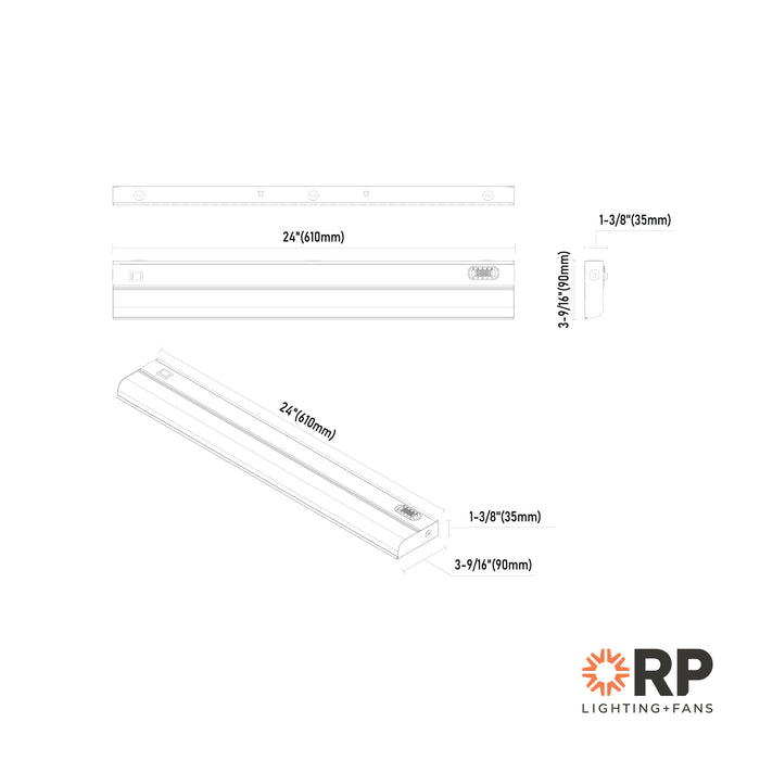 24-inch White Under Cabinet Light with 5-CCT Selectable White and Frosted Lens