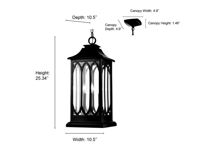 25.5'' Mallorey Powder Coated Black 3 Light Hanging Lantern