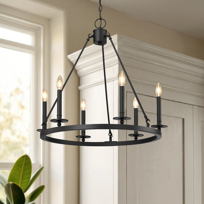 26-inch Florence Matte Black 6-Light Chandelier