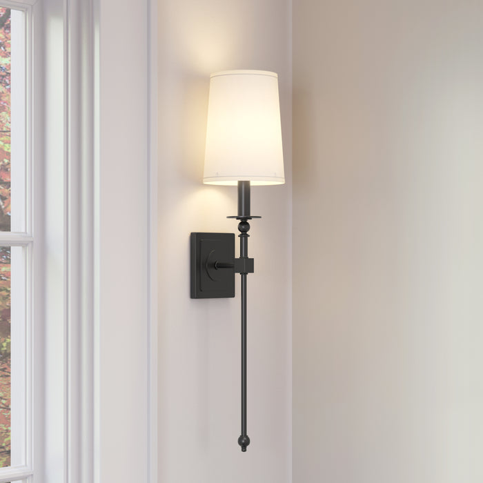 26-inch Matte Black 1-Light White Glass Wall Sconce