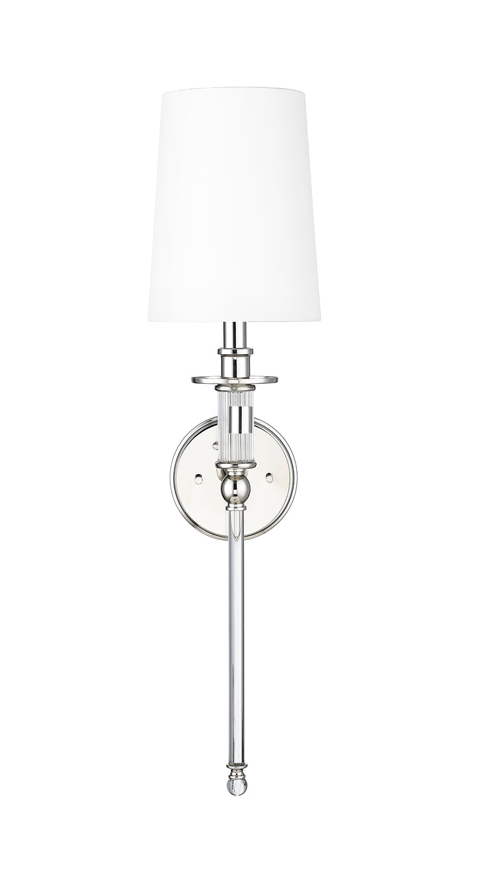26-inch Polished Nickel 1-Light Wall Sconce with White Shade