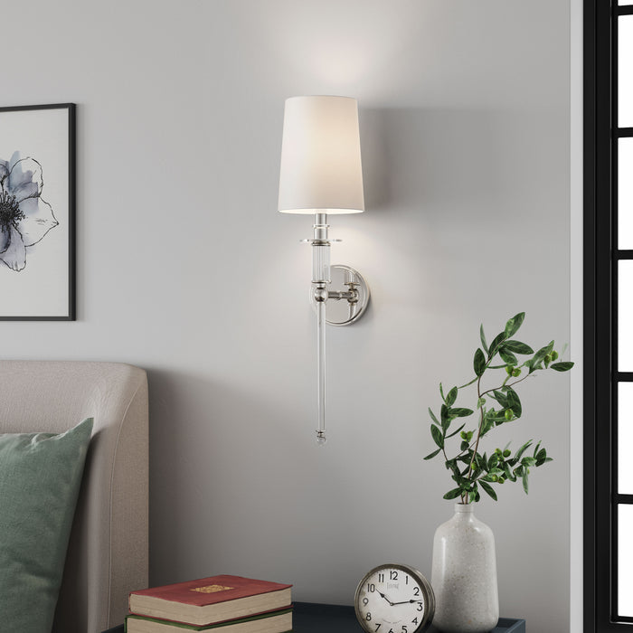 26-inch Polished Nickel 1-Light Wall Sconce with White Shade