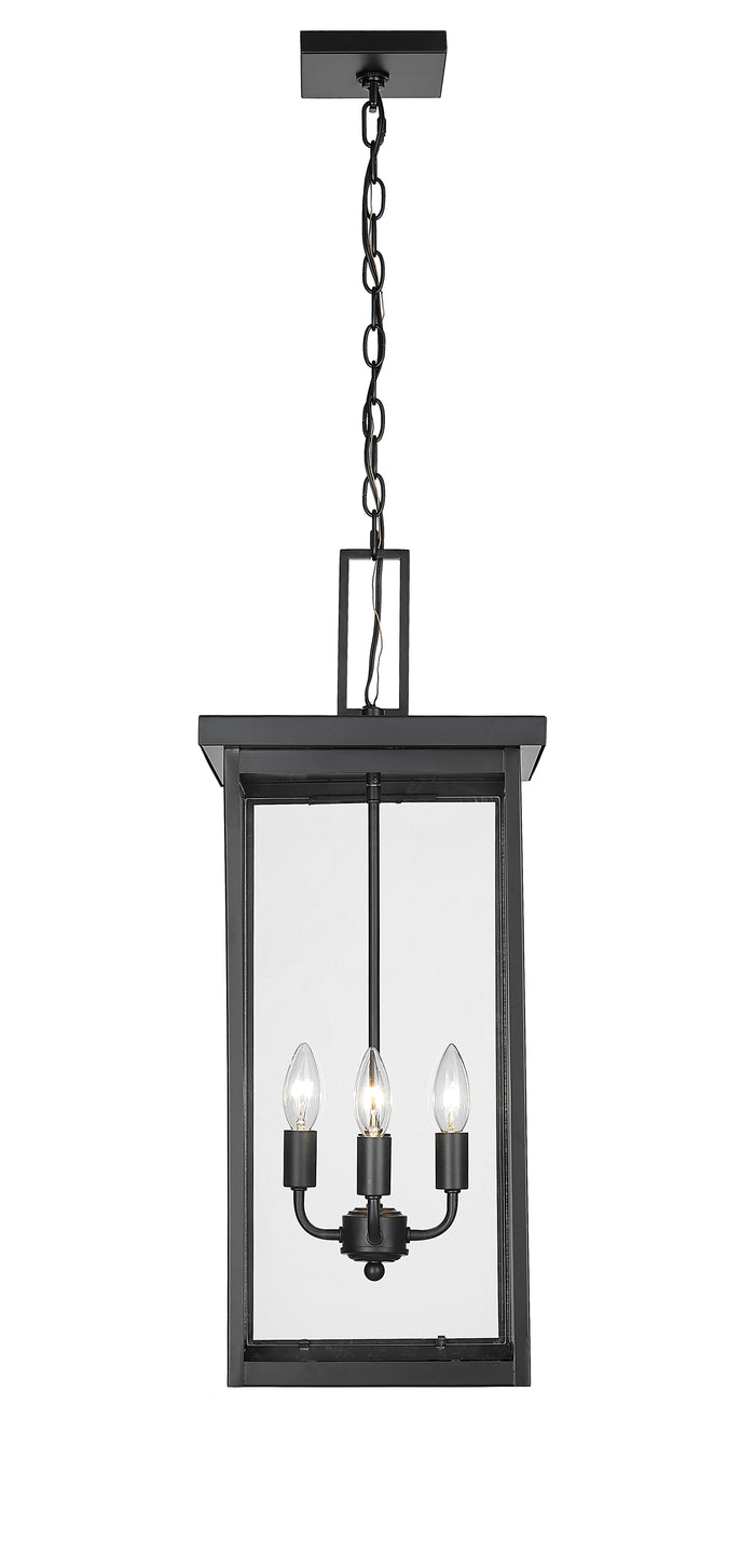 27-inch Barkeley Powder Coated Black 4-Light Outdoor Hanging Lantern with Clear Glass