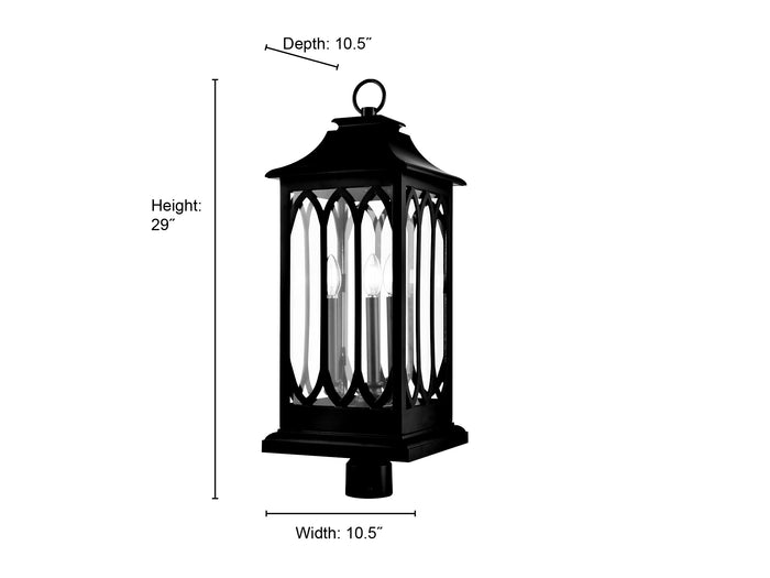 29'' Mallorey Powder Coated Black 3 Light Post Lantern