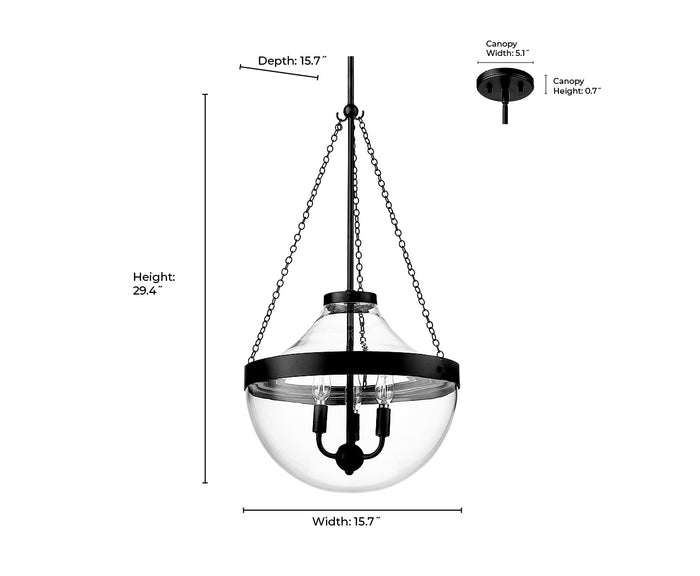 29.4'' Clarra Matte Black 3 Light Pendant