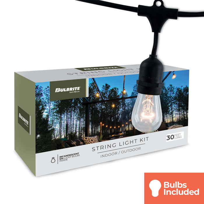 30-foot Black S14 Incandescent String Light Kit with 12 Sockets, 2700K