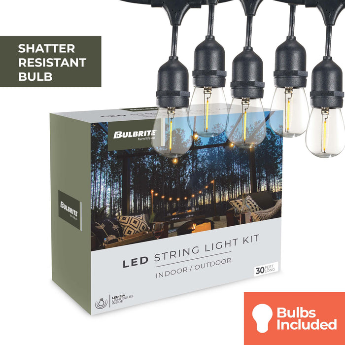 30-foot Black S14 LED String Light Kit with 12 Bulbs, 2700K, 2-Pack
