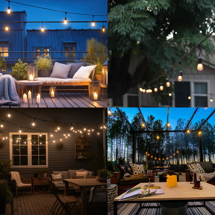 30-foot Black S14 LED String Light Kit with 12 Bulbs, 2700K, 2-Pack