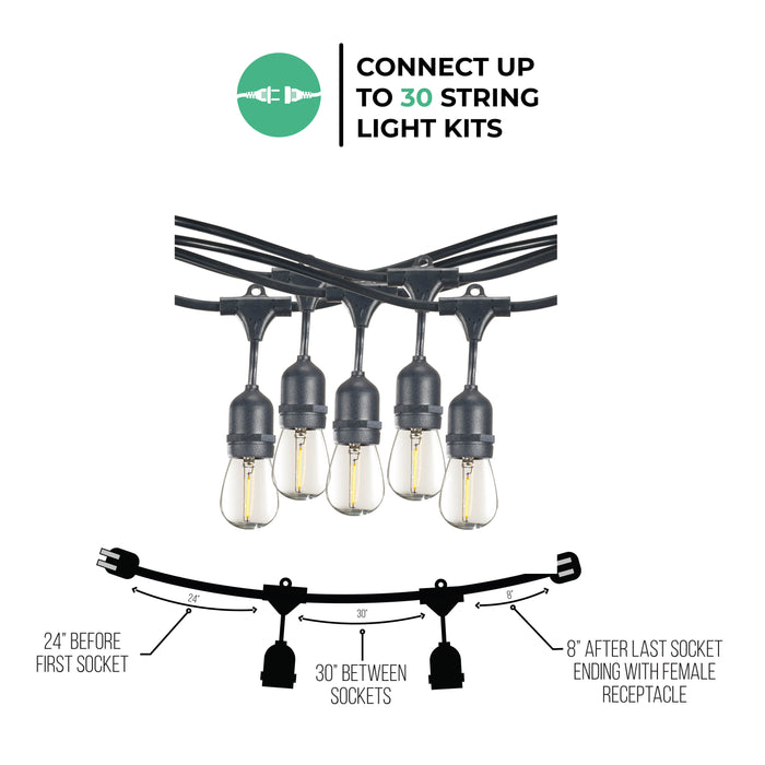 30-foot Black S14 LED String Light Kit with 12 Bulbs, 2700K, 2-Pack