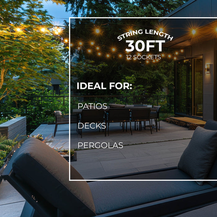 30-foot Black S14 LED String Light Kit with 12 Bulbs, 2700K, 2-Pack