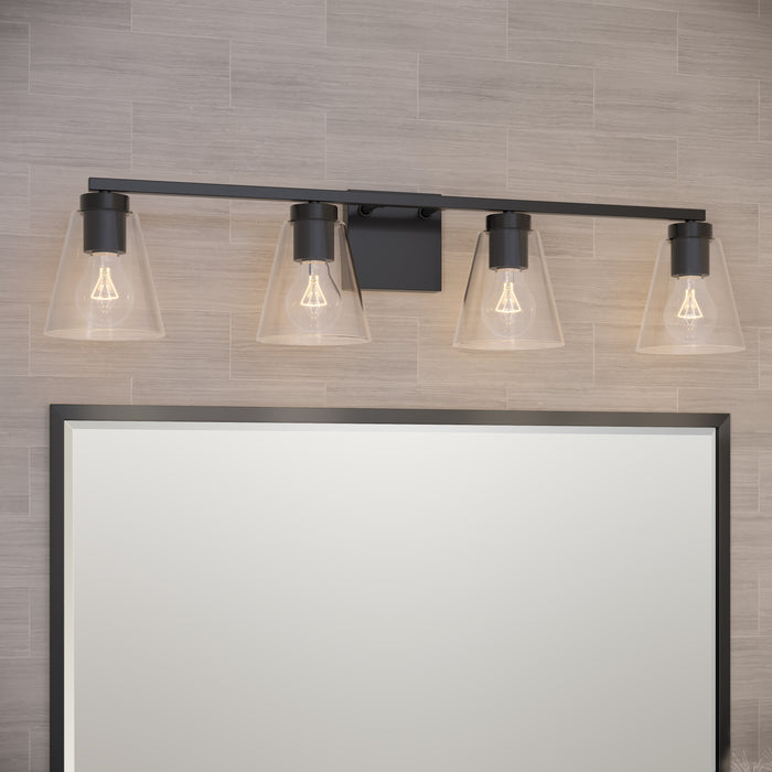 31-inch Strayhan Matte Black 4-Light Clear Glass Bathroom Vanity Light
