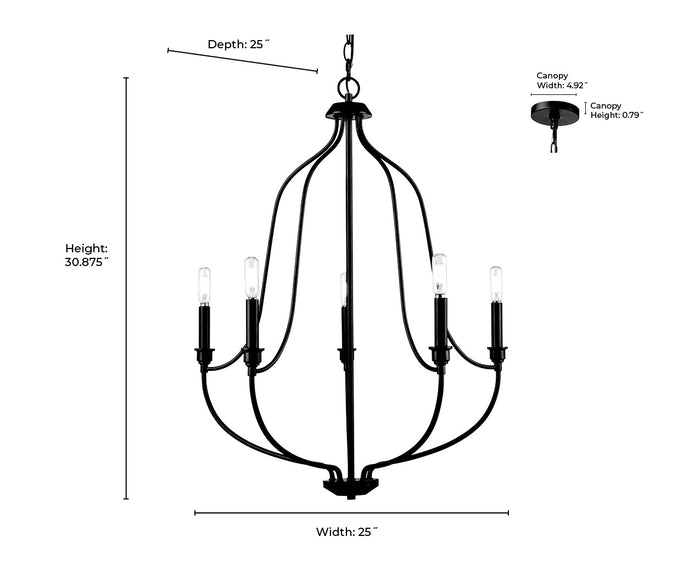 31'' Senoia Matte Black 5 Light Chandelier